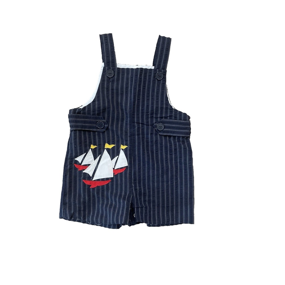 Vtg 90's Y2K Samara‎ Toddler Blue Pinstripe Overalls Embroidered Sailboats 2T